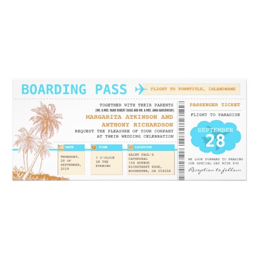 boarding pass destination wedding tickets invite