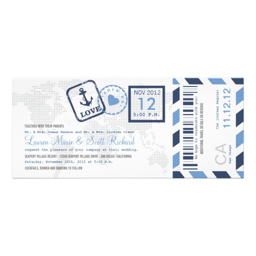 Boarding Pass Nautical Airmail Ticket Invitation (front side)