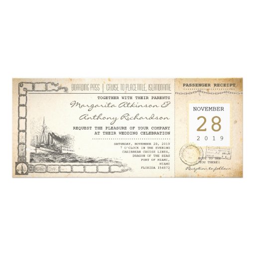 boarding pass nautical vintage wedding invitations