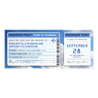 boarding pass save the date tickets with sky cloud personalized invite