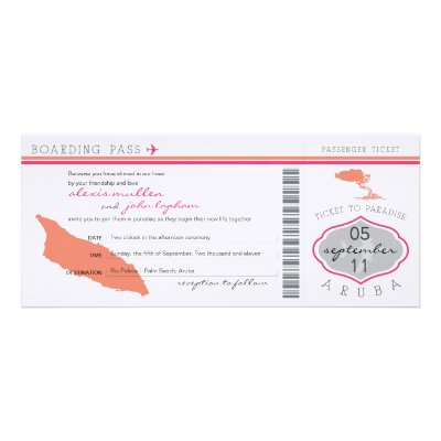 Boarding Pass to Aruba Wedding Invitation