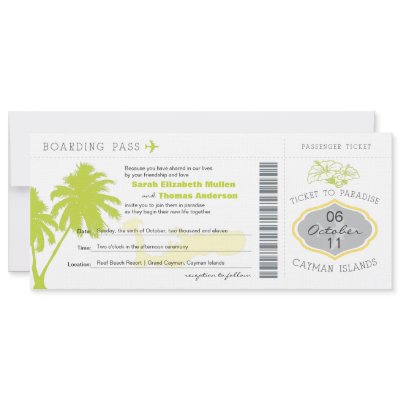 Boarding Pass to Cayman Islands Wedding Invitation by labellarue