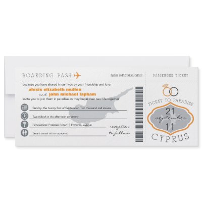 Boarding Pass to Cyprus Wedding Invitation by labellarue