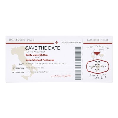 Boarding Pass to Italy Wedding Invitation