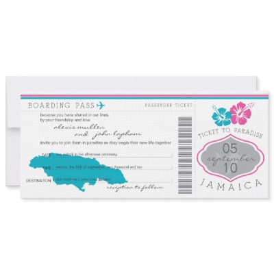 Boarding Pass to Jamaica Wedding Invitation
