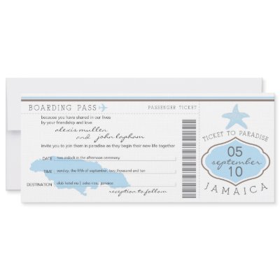 Boarding Pass to Jamaica Wedding Invitation
