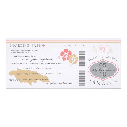 Boarding Pass to Jamaica Wedding Invitation