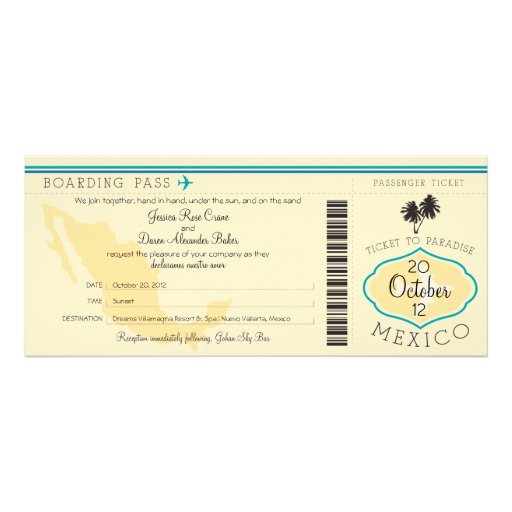 Boarding Pass to Mexico Wedding Invitation