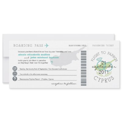 Boarding Pass to Paphos Cyprus Wedding Invitation by labellarue