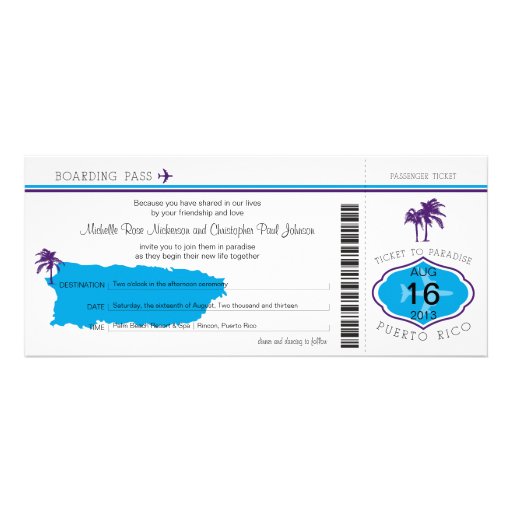 Boarding Pass to Puerto Rico Wedding Announcement