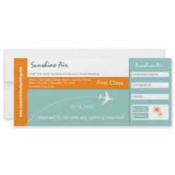 Boarding Pass Wedding Invitation green orange zazzle_invitation