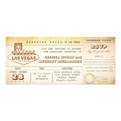 boarding pass wedding tickets-invitation LAS VEGAS