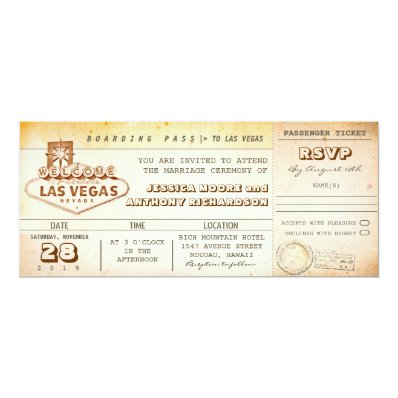 boarding pass wedding tickets-invitation LAS VEGAS Card