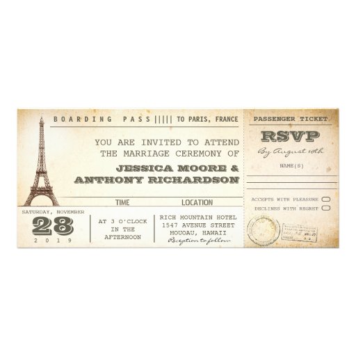 boarding pass wedding tickets- invitations PARIS