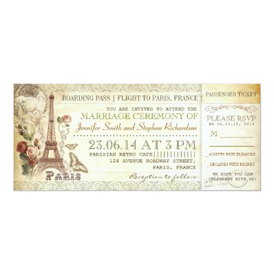 boarding pass wedding tickets to PARIS Card