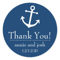 Boat Anchor Thank You Labels (Dark Blue) Round Stickers