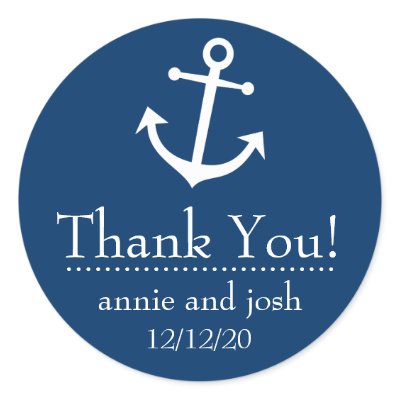 Boat Anchor Thank You Labels (Dark Blue) Round Stickers