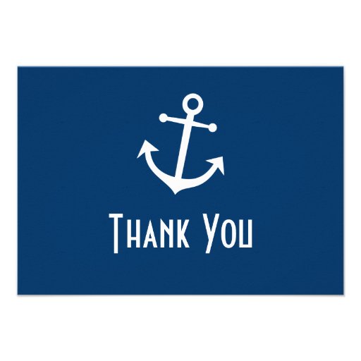Boat Anchor Thank You Note Cards (Dark Blue) Personalized Invites (front side)