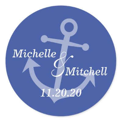 Boat Anchor Wedding Labels Navy Blue Round Sticker by WindyCityStationery
