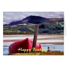 BOAT AND MOUNTAIN LANDSCAPE CARD
