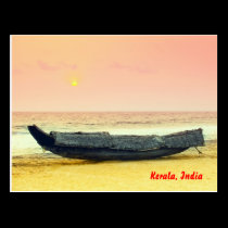 Boat  and sunset, Kerala, India postcards