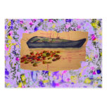 boat and water lilies torn sketch drip business cards
