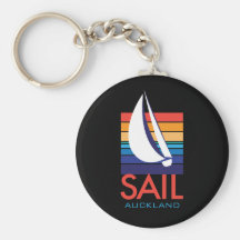 Boat Color Square_SAIL_Auckland on black keychain