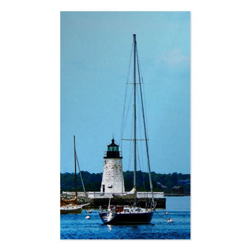 Boat Near Lighthouse Bristol RI - Platinum Finish Business Card (back side)