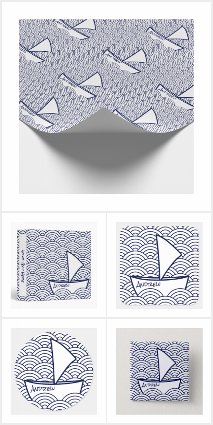 Boat on Waves Illustration and Pattern