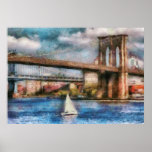 Boat - Sailing under the Brooklyn Bridge Print