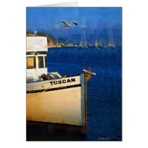 Boat, Seagull, Sunset, Morro Bay, Calif cards