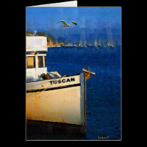 Boat, Seagull, Sunset, Morro Bay, Calif cards
