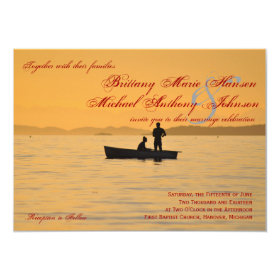 Boat Silhouette Couple Lake Wedding Invitations 4.5