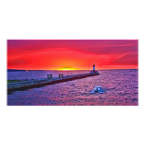 Boating at Sunrise Photo Card