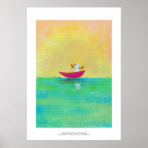 Boating snowman on winter holiday vacation art posters