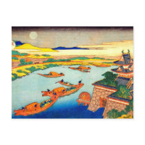 Boats and Moon Katsushika Hokusai Post Card