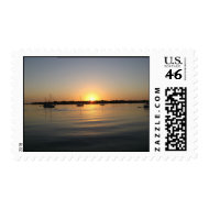 Boats and Sunrise Postage Stamp stamp