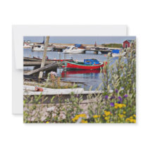 Boats docked in small harbor personalized invitations