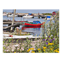 Boats docked in small harbor personalized invitations