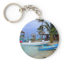 Boats in Caye Caulker, Belize Keychain