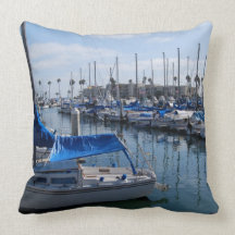 Boats in harbor pillow