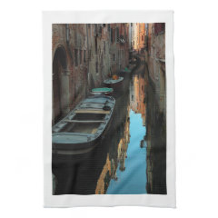 Boats on Canal Water Venice Italy Buildings Kitchen Towel