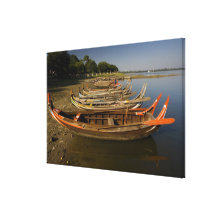 Boats on lake between Kyauktawgyi Paya and Stretched Canvas Print