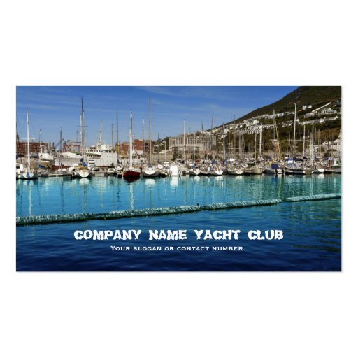 Boats sailing yacht club in harbor business business card template (front side)