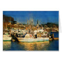 Boats, sunset, Morro Bay, California cards