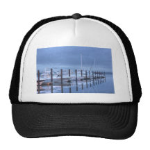 Boats Yachts Lined Up in Harbor HDR Trucker Hats