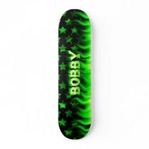 Bobby skateboard green fire and flames design.