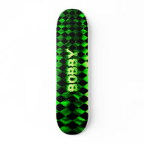 Bobby skateboard green fire and flames design.