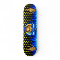 Bobby skull blue fire and flames skateboard design
