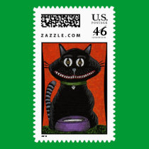 BOBO the BLACK CAT & SKULL COLLAR Halloween stamp